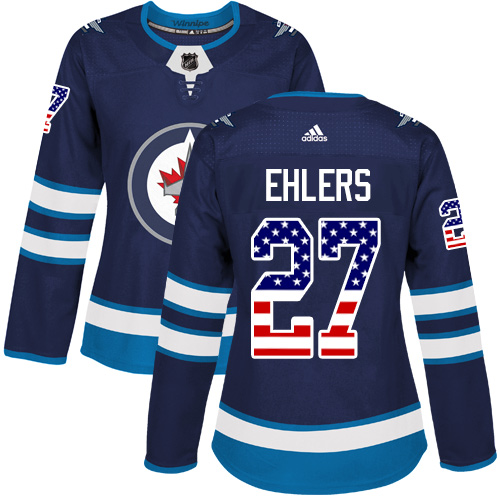 Adidas Jets #27 Nikolaj Ehlers Navy Blue Home Authentic USA Flag Women's Stitched NHL Jersey - Click Image to Close